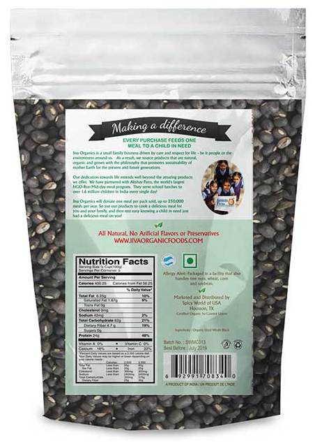 Jiva Organic Urad Dal Whole Black Lentils (2 lbs)